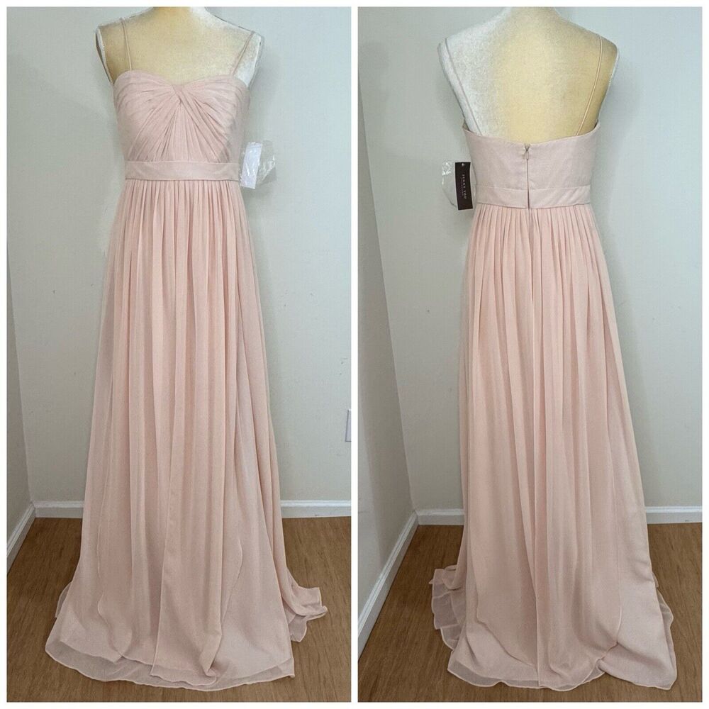 Jenny Yoo Chiffon Sweetheart Neck Maxi Dress Size 8 Blush Pink Bridesmaid